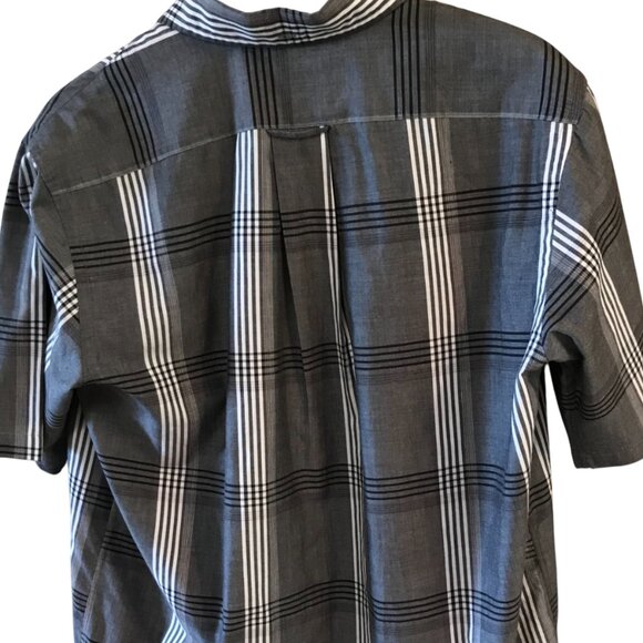 Roundtree & Yorke Striped Button-Down Shirt: Vintage 80s Gray Black Plaid Size M - Picture 2 of 9
